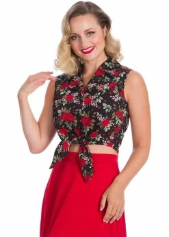Banned Rose Garden 50's Tie Blouse Black