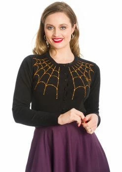 Banned Under Her Spider Web 50's Cardigan Black Orange