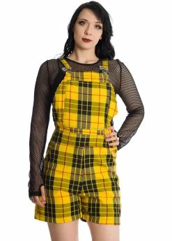Banned Lifes Too Short Tartan Playsuit Yellow