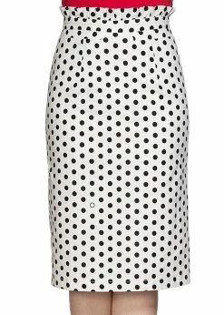 Banned Polkadot Frill 50's Pencil Skirt White