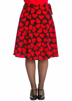 Banned Romance Button Hearts 50's Swing Skirt Red