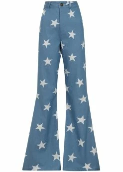 Bright & Beautiful Donna Acid Star 70's Flared Jeans Denim Blue