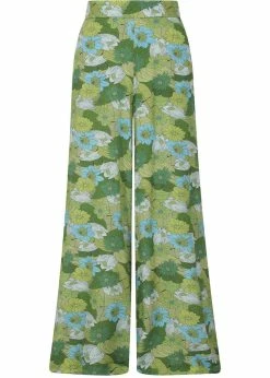 Bright & Beautiful Kim Floral Palm 70's Trousers Green