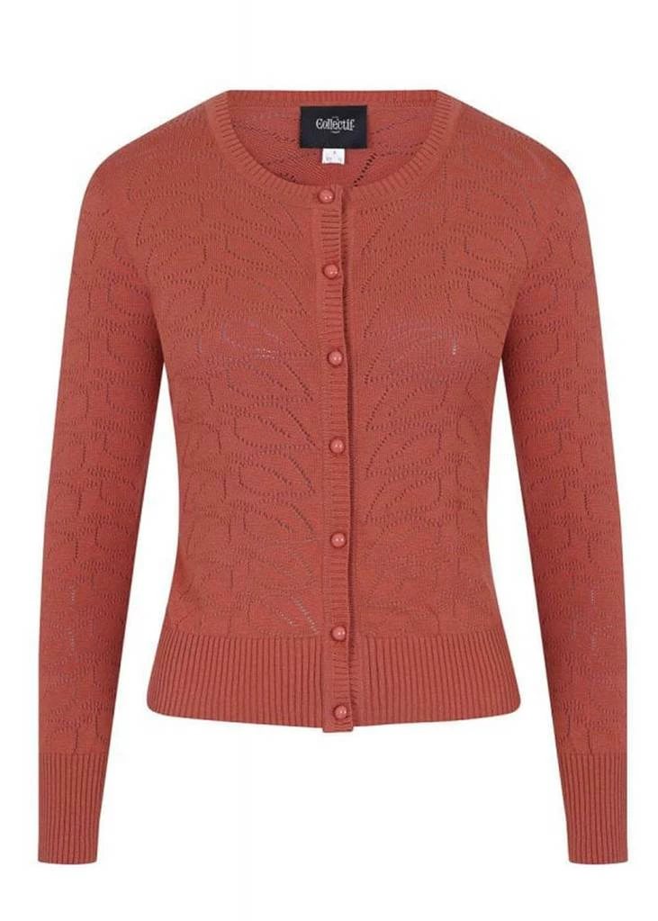 Collectif Leah Vintage Leaves 60's Cardigan Orange Colour 1 Collectif Leah Vintage Leaves 60's Cardigan Orange Colour