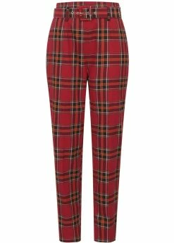 Collectif Thea Berry Check 60's Trousers Red
