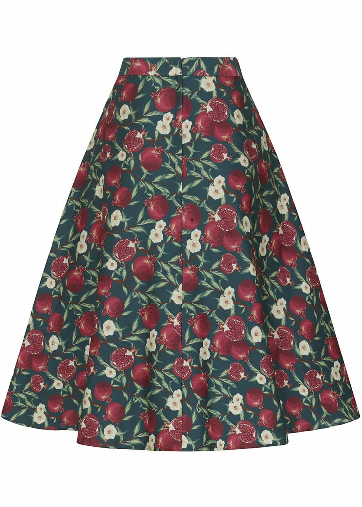 Collectif Silvia Pomegranata 50's Swing Skirt Teal 4 Collectif Silvia Pomegranata 50's Swing Skirt Teal - Image 4