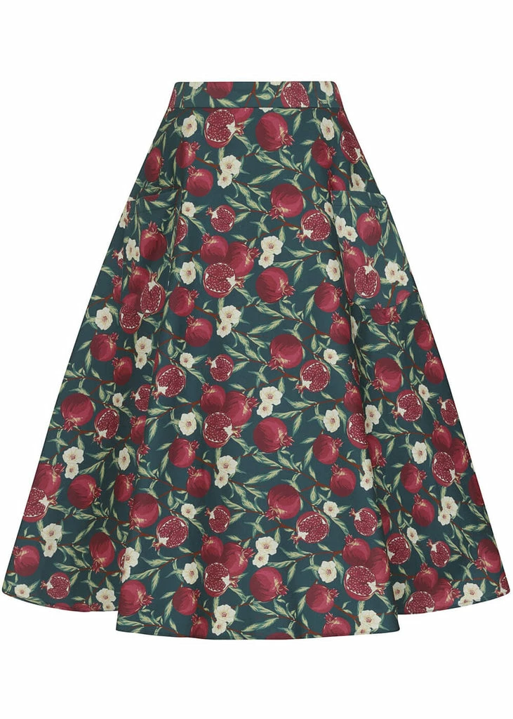 Collectif Silvia Pomegranata 50's Swing Skirt Teal 1 Collectif Silvia Pomegranata 50's Swing Skirt Teal