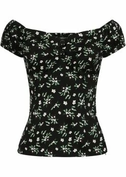 Collectif Dolores Berry Floral 50's Top Black