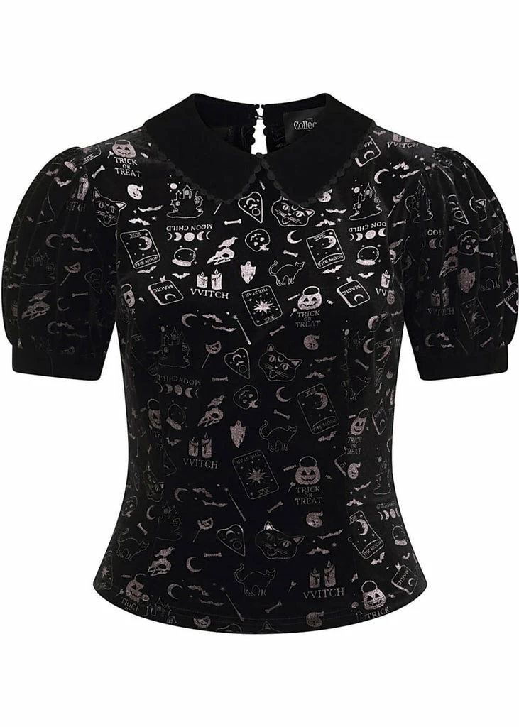 Collectif Peta Spooky Velvet 40's Top Black 1 Collectif Peta Spooky Velvet 40's Top Black