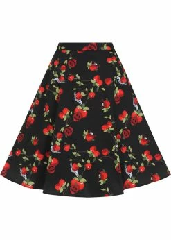 Collectif Cassie Deathly Apples 50's Swing Skirt Black