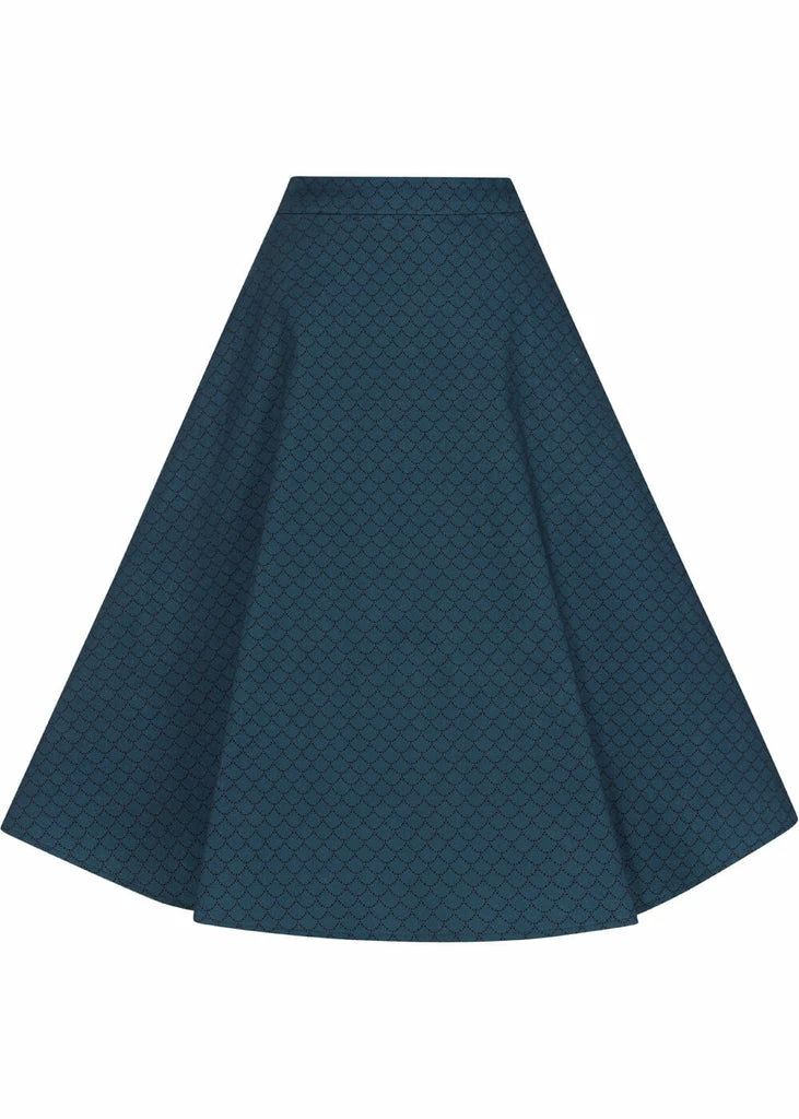 Collectif Cassie Mermaid Scallop 50's Swing Skirt Petrol