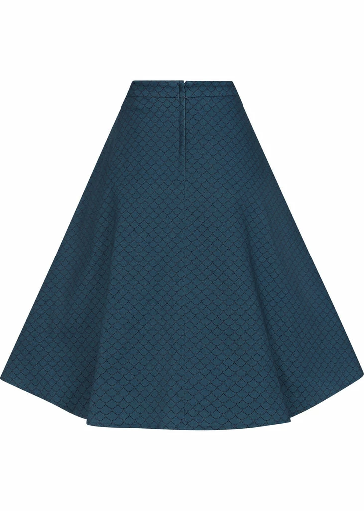 Collectif Cassie Mermaid Scallop 50's Swing Skirt Petrol - Image 4