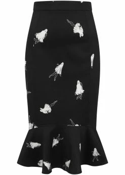 Collectif Winifred Pinup Ghouls 50's Fishtail Skirt Black White