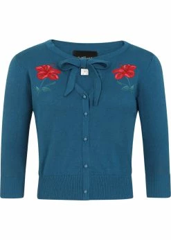 Collectif Charlene Eden Floral 50's Cardigan Teal