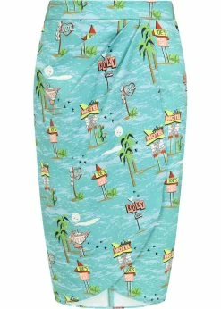 Collectif Kala Motel 50's Pencil Skirt Blue