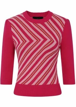Collectif Christie V-Stripe 40's Top Raspberry Pink