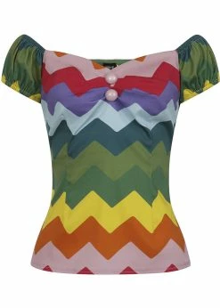 Alternative view of Collectif Dolores Rainbow Chevron 50's Top Multi Colour
