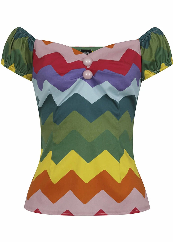 Collectif Dolores Rainbow Chevron 50's Top Multi Colour 2 Collectif Dolores Rainbow Chevron 50's Top Multi Colour - Image 2