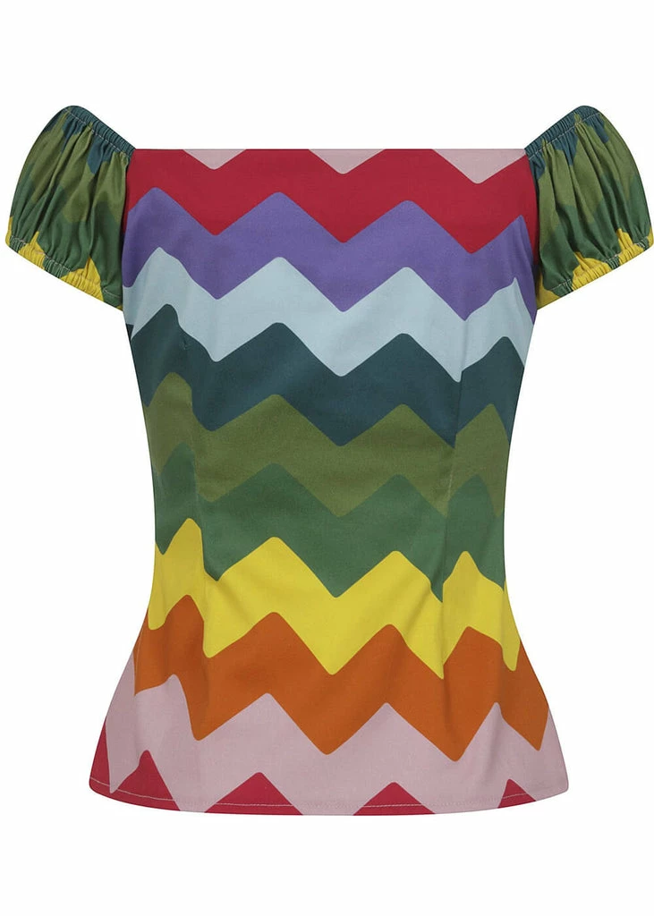 Collectif Dolores Rainbow Chevron 50's Top Multi Colour 3 Collectif Dolores Rainbow Chevron 50's Top Multi Colour - Image 3