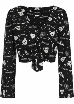 Collectif Holly Creepy Girl 80's Tie Blouse Black