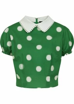 Collectif Betty Painted Polka 40's Top Green