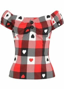 Collectif Dolores Heart Gingham 50's Top Red