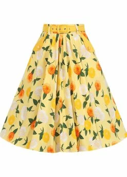 Collectif Dakota Sunny Floral 50's Swing Skirt Yellow