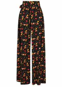 Collectif Akiko Ditsy Tulip Bloom 70's Trousers Black -Hearts & Roses Sales collectif TR SS220205A akiko ditsy tulip trousers blk 2 1024x1024