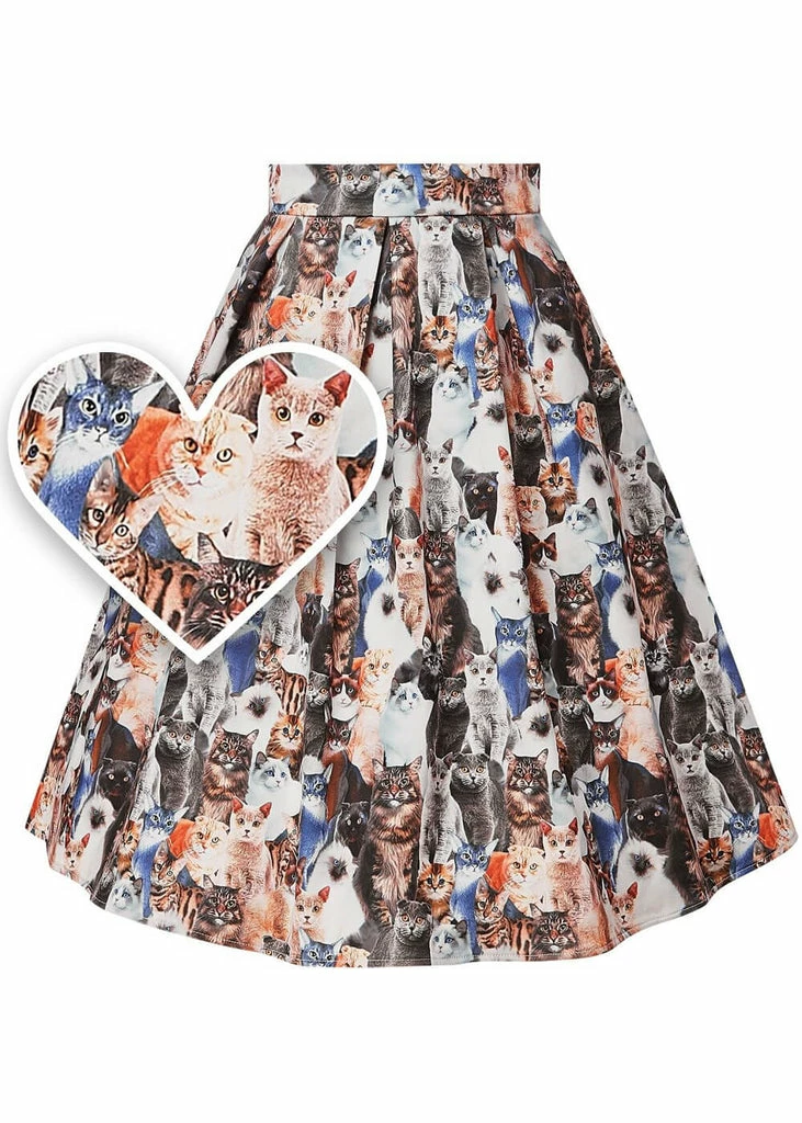 Dolly & Dotty Carolyn Furry Cat 50's Swing Skirt Multi