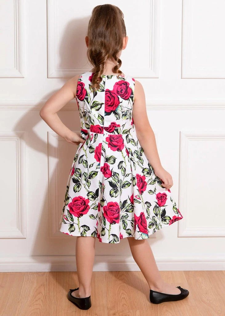 Hearts & Roses Kids Hazel Floral 50's Swing Dress Ivory - Image 2