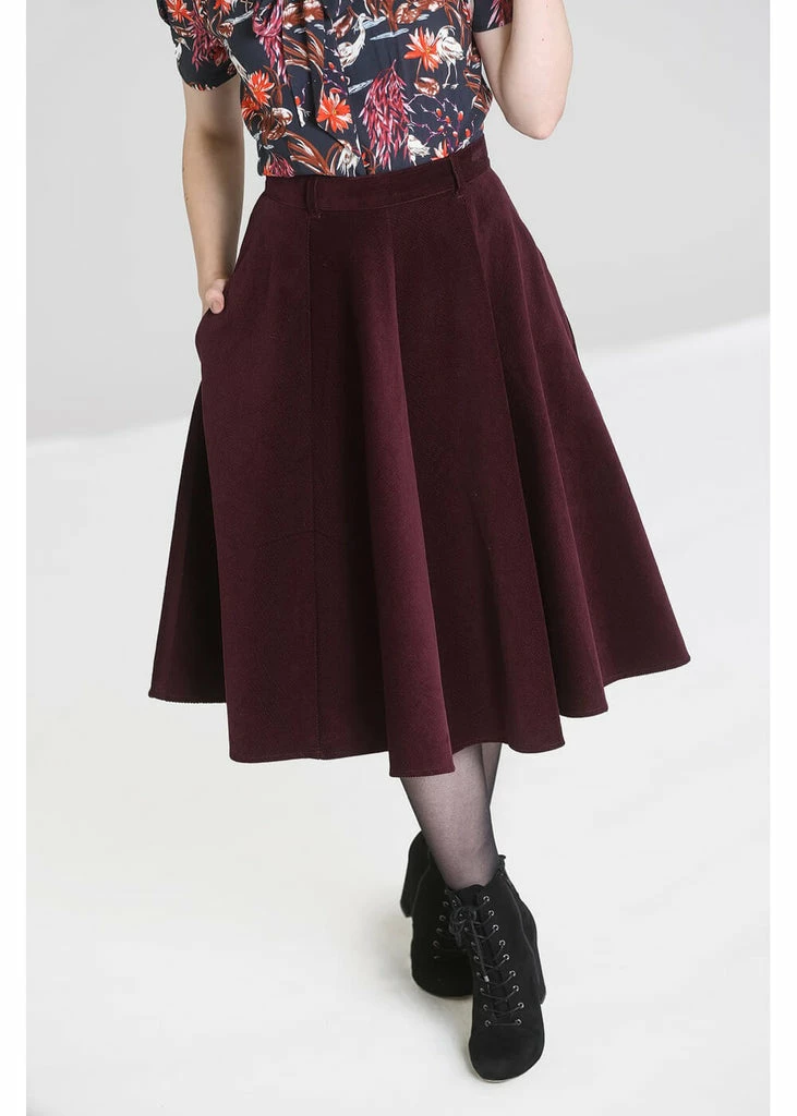 Hell Bunny Jefferson 70's Corduroy Swing Skirt Wine 6 Hell Bunny Jefferson 70's Corduroy Swing Skirt Wine - Image 6