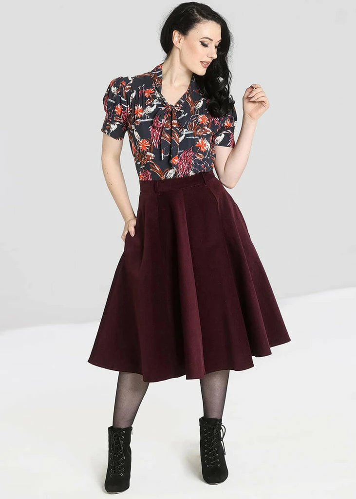 Hell Bunny Jefferson 70's Corduroy Swing Skirt Wine 3 Hell Bunny Jefferson 70's Corduroy Swing Skirt Wine - Image 3