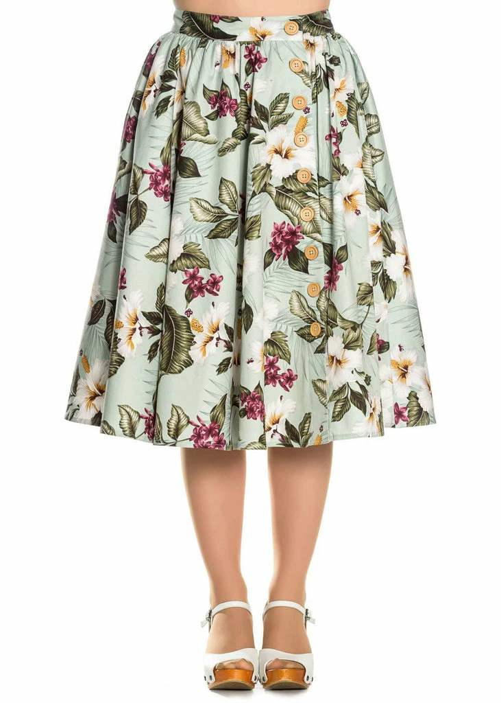 Hell Bunny Tahiti 50's Swing Skirt Green 1 Hell Bunny Tahiti 50's Swing Skirt Green