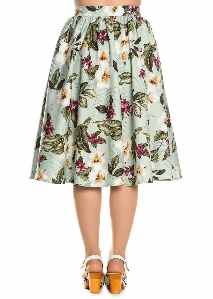Hell Bunny Tahiti 50's Swing Skirt Green 2 Hell Bunny Tahiti 50's Swing Skirt Green - Image 2