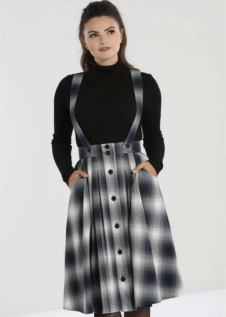 Hell Bunny Eddystone Pinafore 60's Swing Skirt Grey