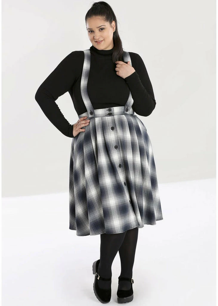 Hell Bunny Eddystone Pinafore 60's Swing Skirt Grey - Image 4