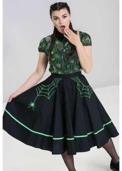 Alternative view of Hell Bunny Miss Muffet Spiderweb 50's Swing Skirt Black Green