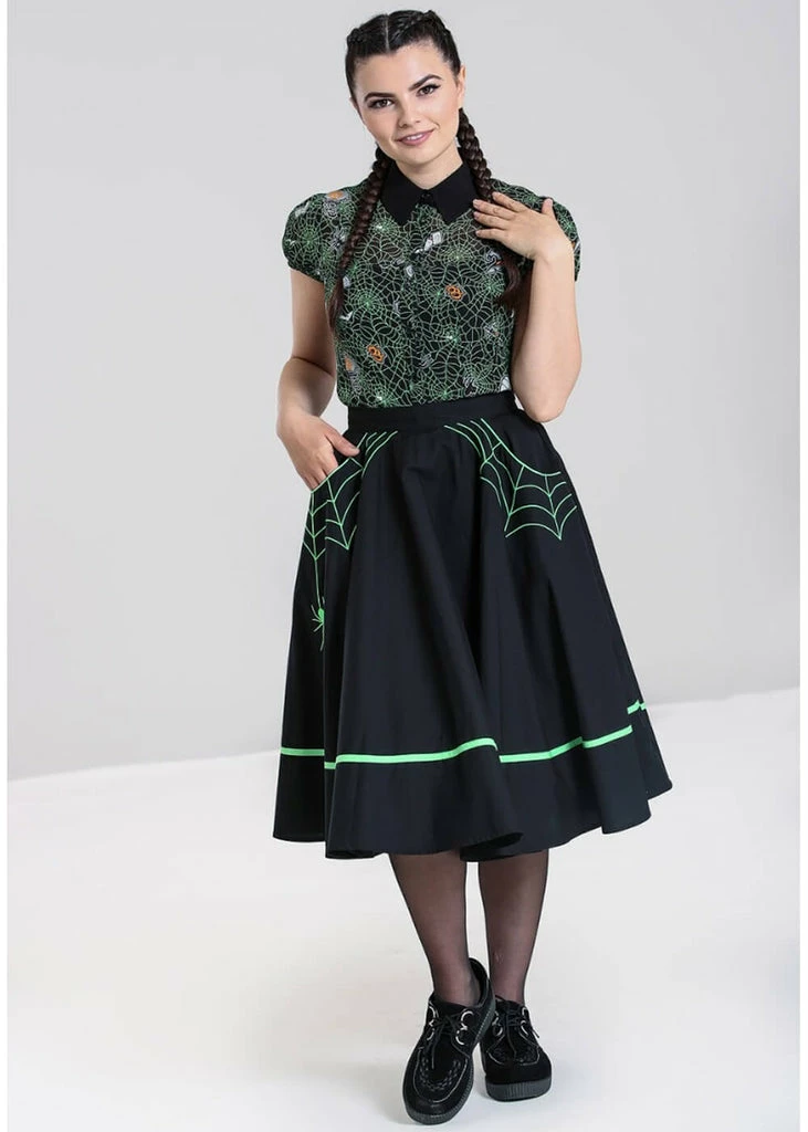 Hell Bunny Miss Muffet Spiderweb 50's Swing Skirt Black Green 5 Hell Bunny Miss Muffet Spiderweb 50's Swing Skirt Black Green - Image 5