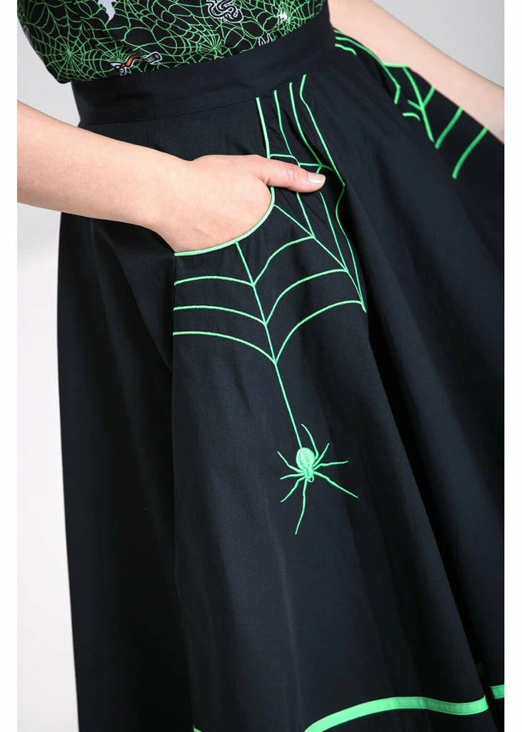 Hell Bunny Miss Muffet Spiderweb 50's Swing Skirt Black Green 3 Hell Bunny Miss Muffet Spiderweb 50's Swing Skirt Black Green - Image 3