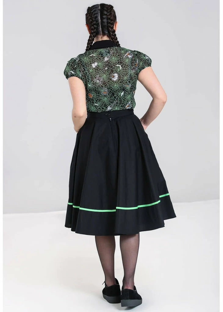 Hell Bunny Miss Muffet Spiderweb 50's Swing Skirt Black Green 4 Hell Bunny Miss Muffet Spiderweb 50's Swing Skirt Black Green - Image 4
