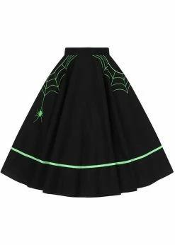 Hell Bunny Miss Muffet Spiderweb 50's Swing Skirt Black Green