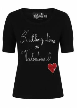 Hell Bunny Non Valentine Heart 60's Top Black