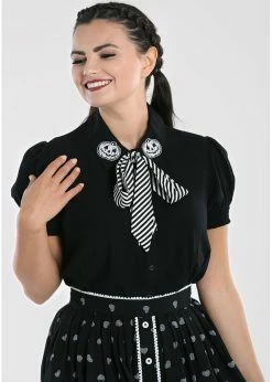 Hell Bunny Skelli Skull 40's Blouse Black