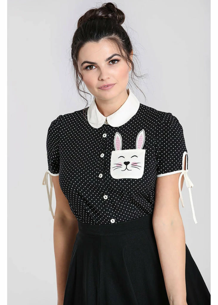 Hell Bunny Miffy Polkadot 40's Blouse Black 4 Hell Bunny Miffy Polkadot 40's Blouse Black - Image 4