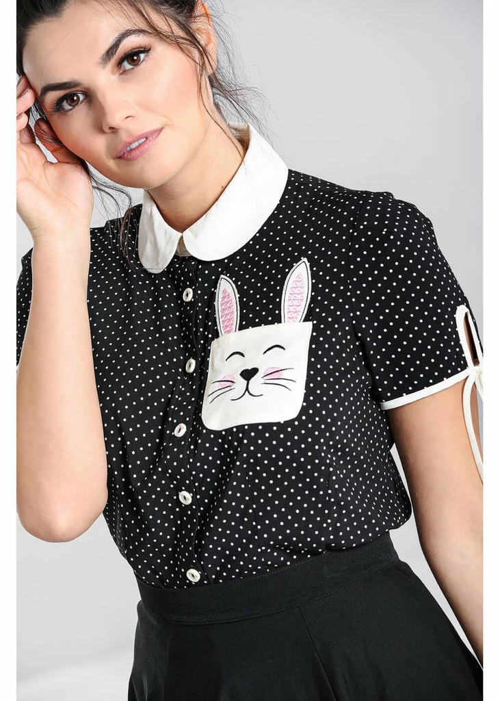 Hell Bunny Miffy Polkadot 40's Blouse Black 6 Hell Bunny Miffy Polkadot 40's Blouse Black - Image 6