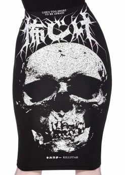 Killstar Fearless Skull Pencil Skirt Black