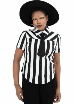 Killstar Blood Stripe Stripe 60's Blouse Black White
