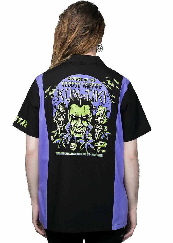 Killstar Vince Ray Kon-Tiki 50's Bowling Shirt Black 2 Killstar Vince Ray Kon-Tiki 50's Bowling Shirt Black - Image 2