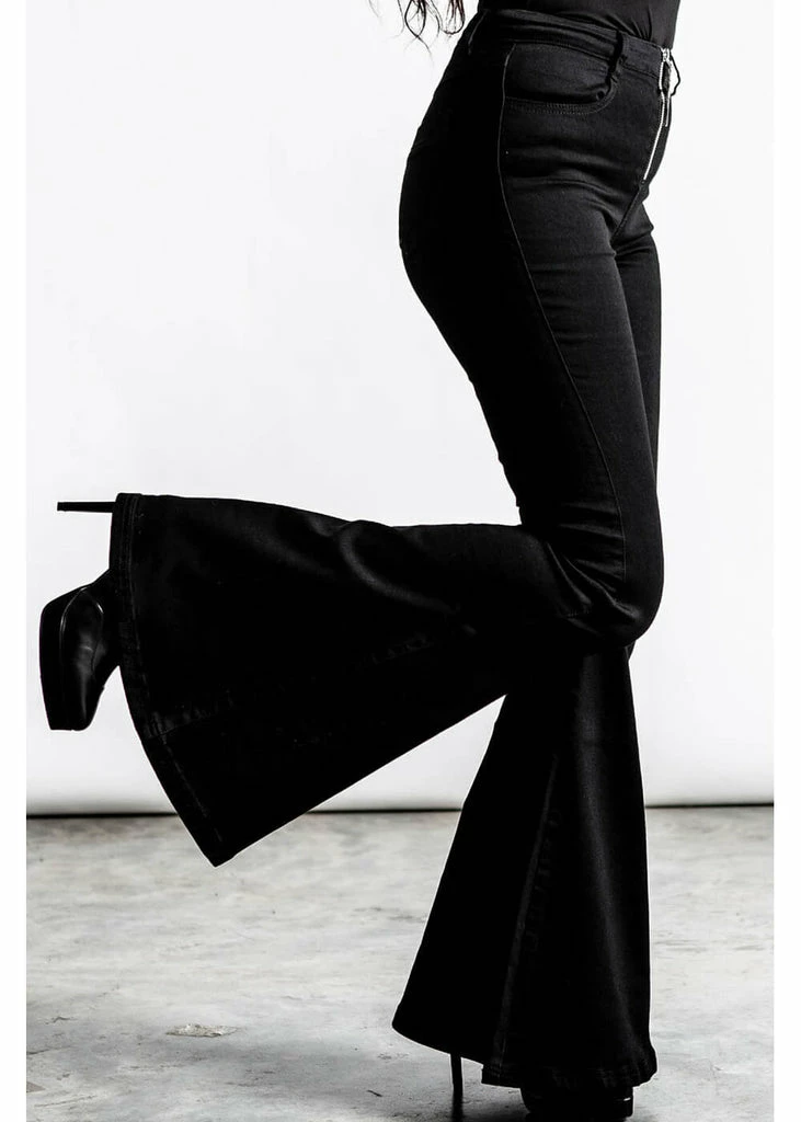 Killstar Unholy Trinity Flare 70's Trousers Black 1 Killstar Unholy Trinity Flare 70's Trousers Black