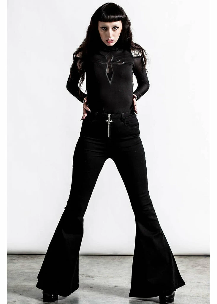 Killstar Unholy Trinity Flare 70's Trousers Black 3 Killstar Unholy Trinity Flare 70's Trousers Black - Image 3